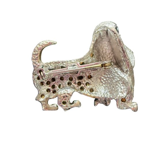 Vintage Rhinestone Basset Hound Dog Brooch Pin Silver-Tone - Picture 2 of 3